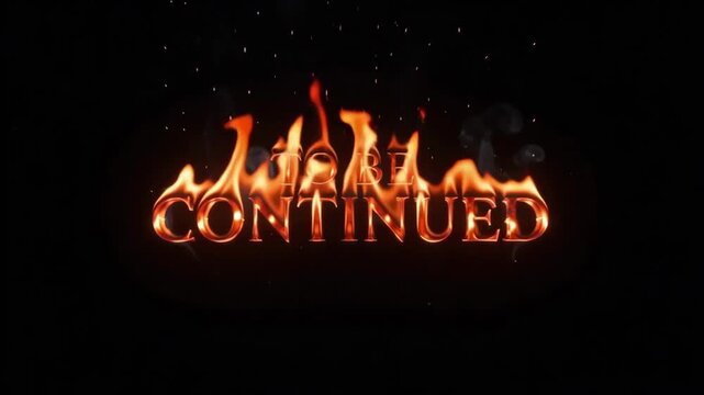 To be continued text burning in intense flames with cinematic smoke effects and glowing embers floating in the dark night background creating a dramatic motion video clip ideal for suspenseful televis