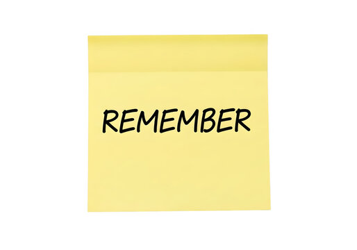 Yellow sticky note with remember text message on transparent background