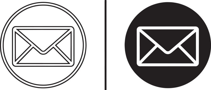 Circular envelope icon outline and filled silhouette vector illustration.