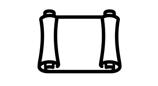 A black line drawing of a parchment scroll