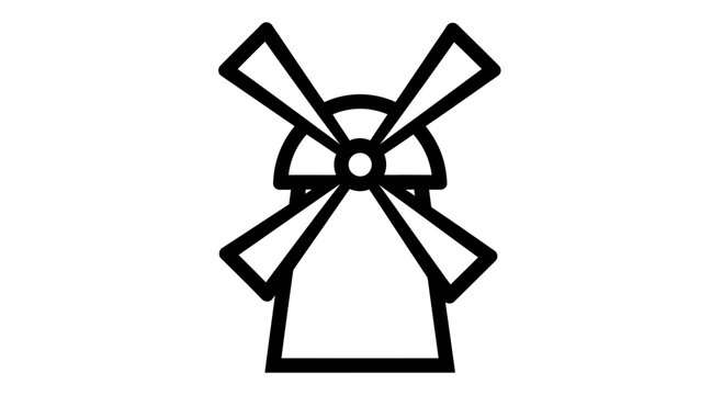 A black line drawing of a windmill