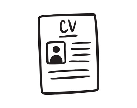 cv and resume and self presentation sheet of paper related doodle hand drawn icon. Outline drawing cv line clipart symbol