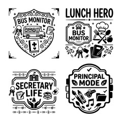 Fototapeta premium Bus Monitor Secretary and Principal Badge Set