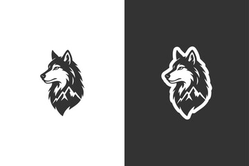 Stylized wolf head profile with a mountain range integrated into its mane © DzgnVibe