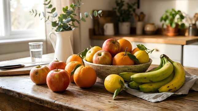 Rustic Fruit Bowl with Apples Oranges and Bananas