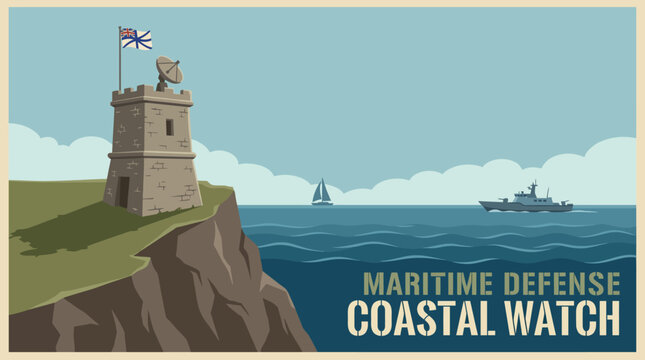 Maritime defense coastal watch tower overlooking sea
