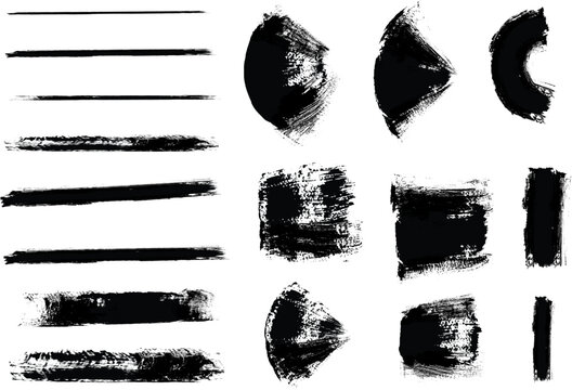Vector set of hand drawn brush strokes - brush strokes Black, Grunge Brush strokes Background. Black Brush strokes isolated on white background. Grunge texture Background. Abstract Black and white gru