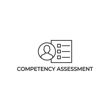 Competency Assessment Black Line Icon with Text Label &ndash; Human Resources Outline Vector Illustration