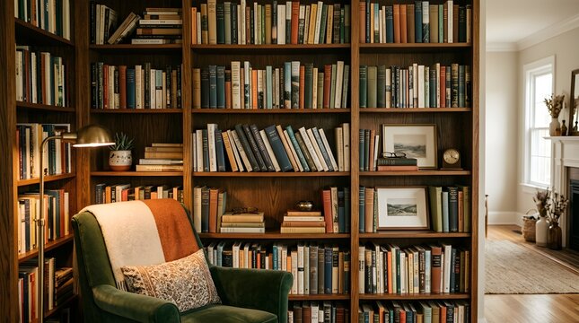 Cozy Home Library with Bookshelf and Reading Chair