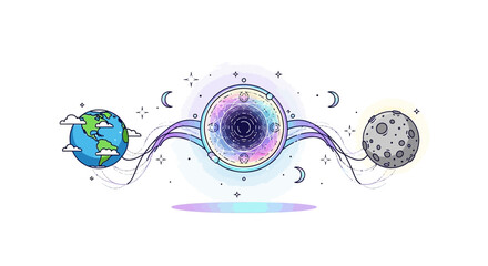 Cosmic Nexus: Earth, Moon, and Black Hole Connection © Pratama