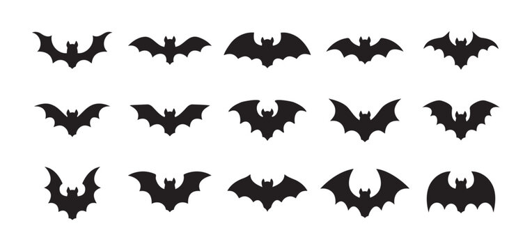 Halloween black bat isolated silhouettes holiday horror, vector cartoon icons. Flying vampire bat silhouettes for Halloween and trick or treat party scary and spooky decoration