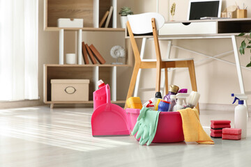 Home cleaning supplies and equipment for domestic chores, household maintenance, and professional janitorial services © Pixel-Shot