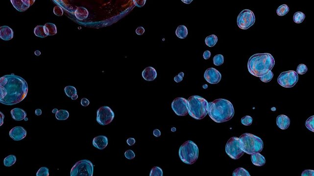Beautiful Artistic Environment Scene of Moody Dark Shimmering Tones and Kinetic Orbs forming an Abstract Background with Bubbles in 4K UHD Footage
