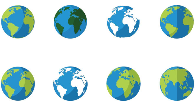 Earth Globe Set Flat Vector Illustration With Continents And Oceans