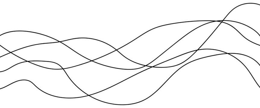 Minimalist black hand drawn set of multiple continuous parallel lines squiggle with complex dynamic flow for modern SaaS web background and creative brand identity