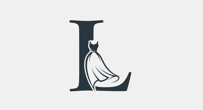 Elegant Letter L logo with flowing gown silhouette, fashion, couture, bridal design concept