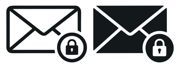 Envelope icons with lock symbol representing secure email and privacy protection in black and white on transparent background © Артур Дацко