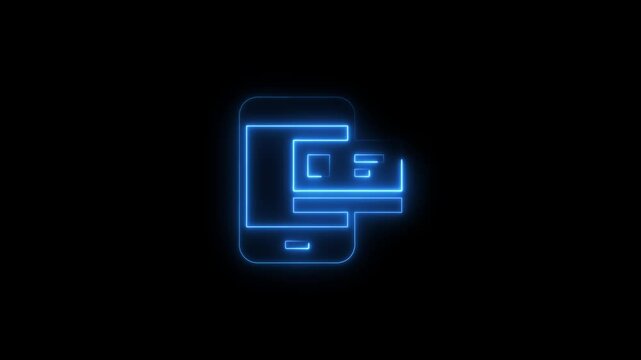 Neon glowing smartphone with credit card on black background mobile payment concept