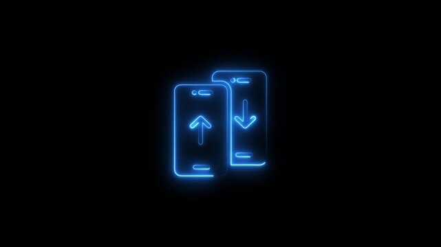 Glowing blue arrows on mobile phones data transfer symbols upload download