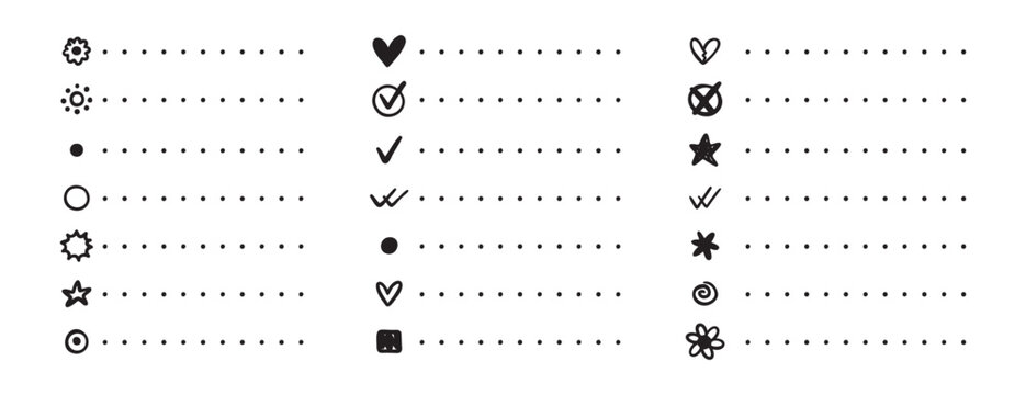Notebook point checklist set. various bullet point planner vector hand drawn doodle task for work and study planner.
