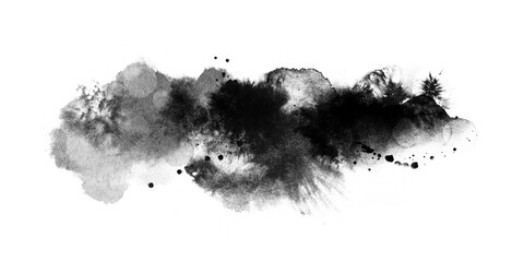 Abstract ink blob, grunge art. Black paint stroke texture in marble style. Wallpaper design. Hand drawn watercolor isolated illustration on transparent background © pim
