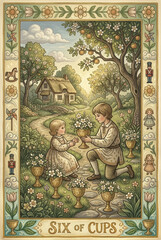 Obraz premium Charming Illustration of Children Sharing Flowers and Joy