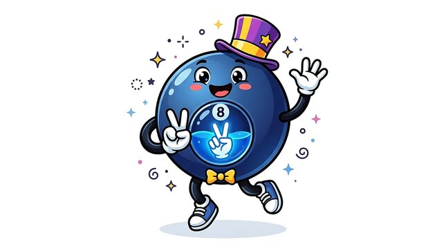 Retro 1970s magic 8 ball mascot with peace sign vector