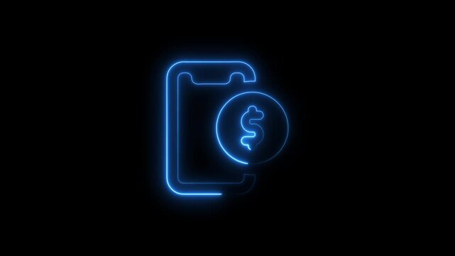 Mobile payment neon sign dollar symbol on black background smartphone finance