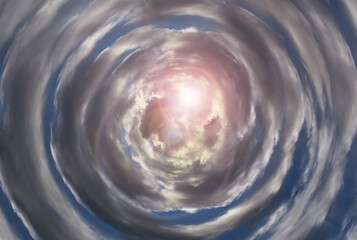 Fototapeta premium Tunnel from clouds background texture watercolor fairy-tale design unusual colorful