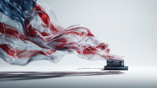 American flag unfurling like smoke from a mechanical device