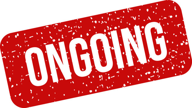 Ongoing red stamp on white background progress status indicator graphic