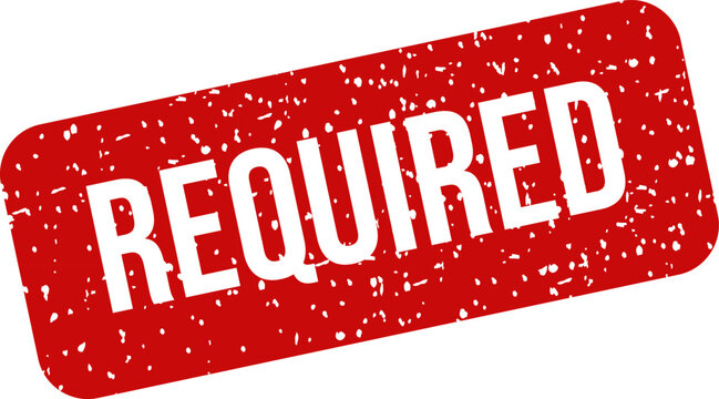 Red required stamp with white text and grunge effect