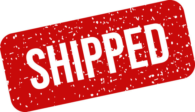 Red rubber 'shipped' stamp impression isolated on white background delivery confirmation graphic