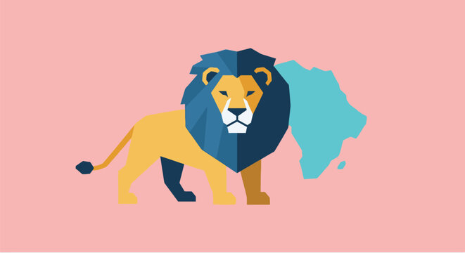 Geometric lion with stylized map of the african continent