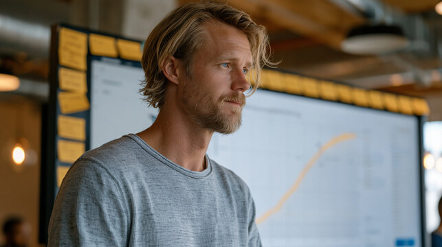 Software engineering bootcamp instructor reviews student engagement analytics dropout heatmap on large monitor in empty classroom between cohort sessions, cursor hovering over