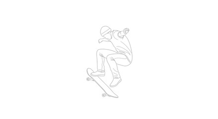 Obraz premium Skateboarder performing aerial trick outline against white background