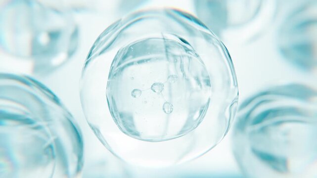 Cosmetics blue serum liquid bubble 3d abstract background. Cosmetic moisturizer essence gel. Collagen fluid bubble molecule. Moisturizing cream or oil for personal health care and beauty skin concept