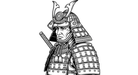 Fototapeta premium Samurai warrior in detailed armor with katana isolated on white background