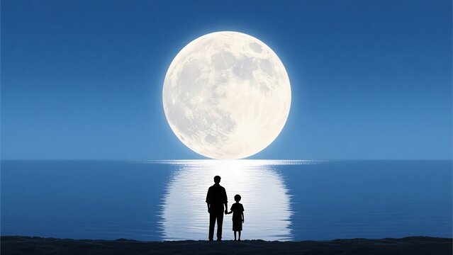 Dramatic silhouette of a father carrying his child on shoulders against a spectacular sunset sky.