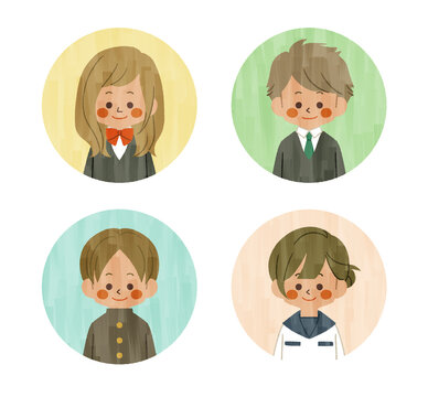 制服姿の学生達のアイコン-ガッシュ
