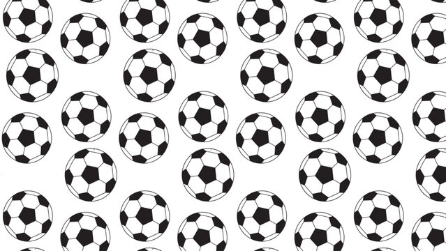 Repeating soccer ball pattern with black pentagon and white hexagon design on white background illustration