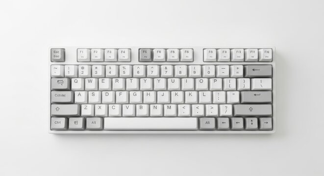 White computer keyboard isolated on plain background with visible keys