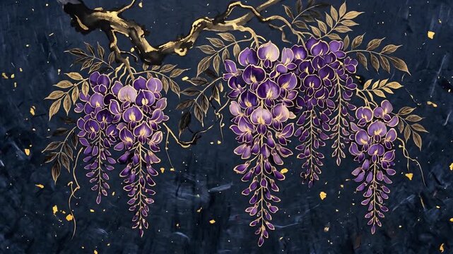 闇に浮かぶ金色の藤の花　縦型和風アニメーションのオープニング演出動画