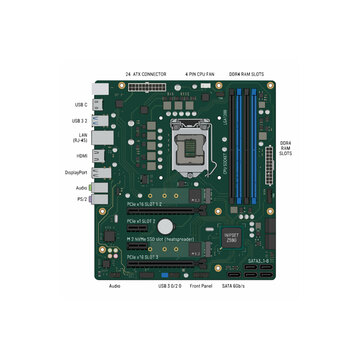 Detailed View of a Modern Computer Motherboard Layout.