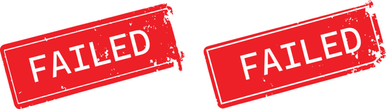 Two red failed stamps on white background, grungy texture, rectangular shape, white text, rejected concept,