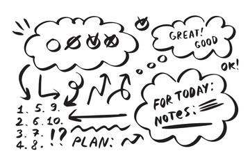 Fototapeta premium Cloud planning sketch line drawing elements. hand drawn icons for business cloud sketch