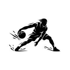 Fototapeta premium Basketball player silhouettes jumping and shooting ball, professional athletes action poses, dynamic basketball sport movement, competition illustration set
