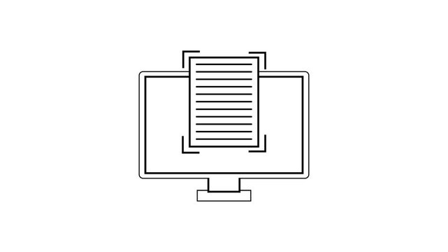 Document Scanning and OCR Recognition Line Icon Animation on Computer Screen