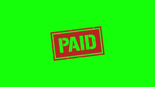 Rectangular paid stamp animation with grunge texture on a green screen for creative video editing