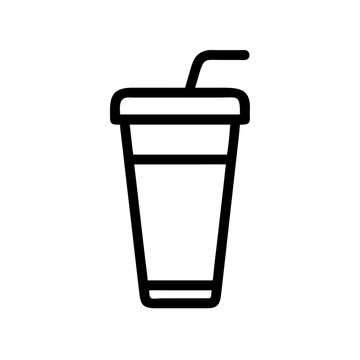 Graphic outline icon of a takeaway drink cup with beverage container takeaway refreshment refreshing isolated illustration smoothie